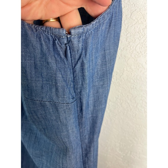 Talbots‎ Easy Blue Denim Chambray Cotton Ruffle Neck Sleeveless Dress Size Small - Picture 4 of 8